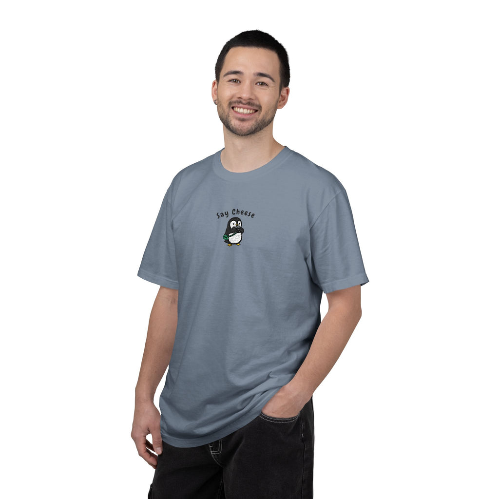 Say Cheese Penguin Embroidery T-Shirt