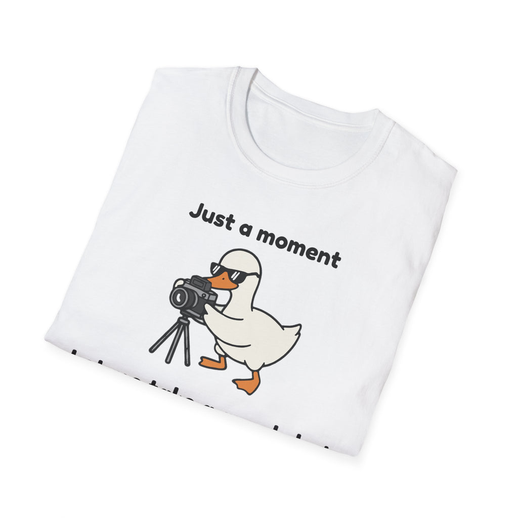 Duck Photographer T‑Shirt — "Just a moment, let me take a quackshot" Cute Animal Photography Tee