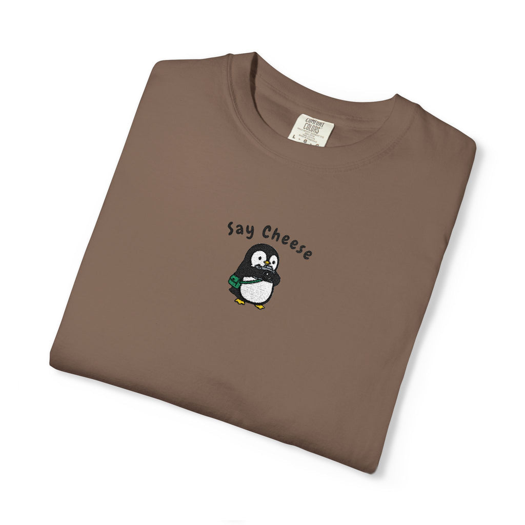 Say Cheese Penguin Embroidery T-Shirt