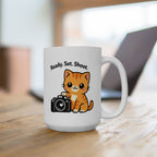 Cute Orange Kitten Ceramic Mug — "Ready. Set. Shoot" Coffee Cup (11oz, 15oz)
