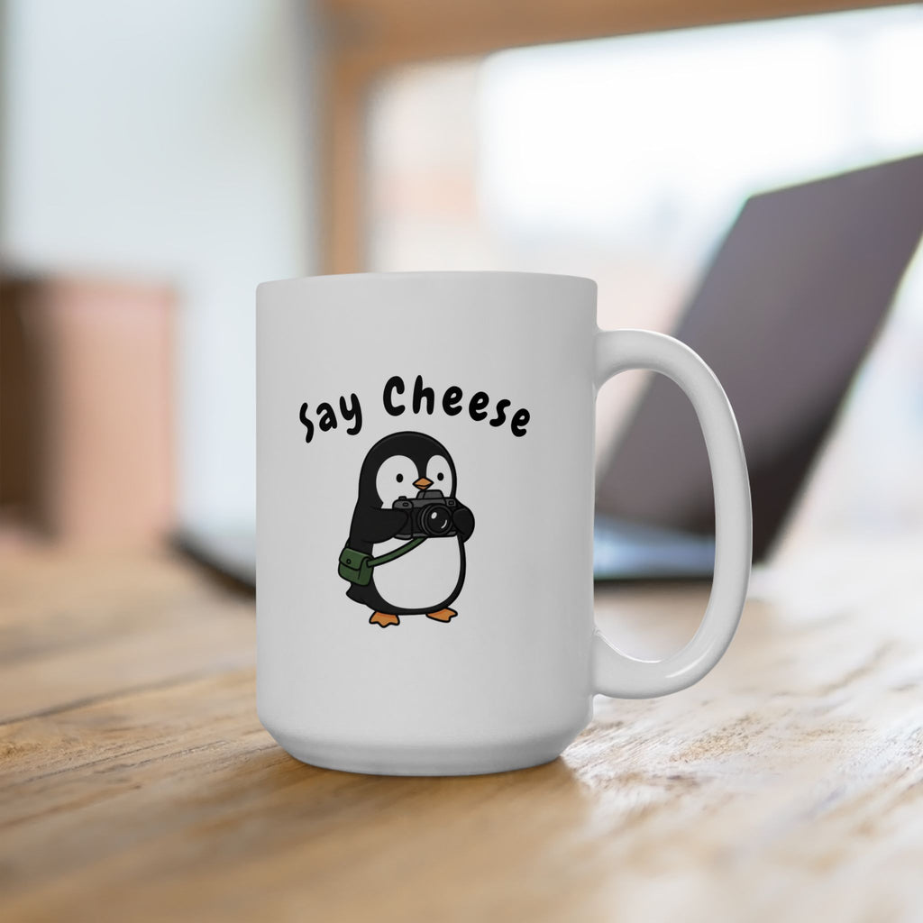 Say Cheese Penguin Ceramic Mug, (11oz, 15oz)