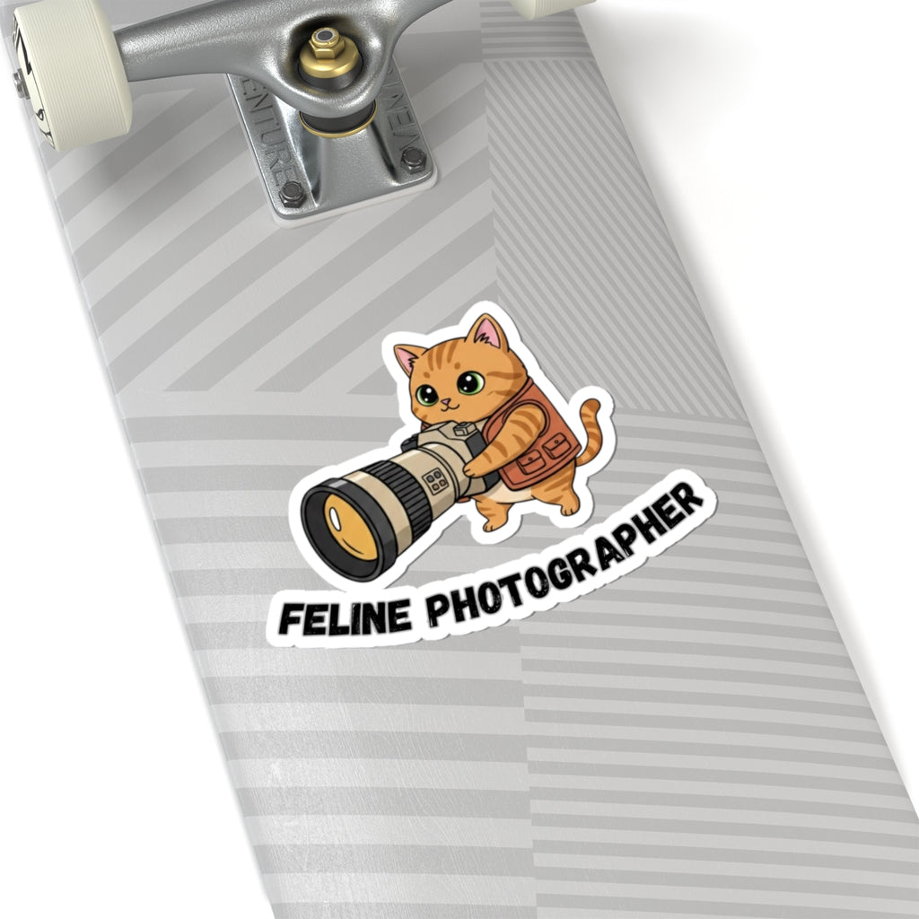 Feline Photographer Sticker — Cute Cat with Camera Kiss-Cut Vinyl Sticker