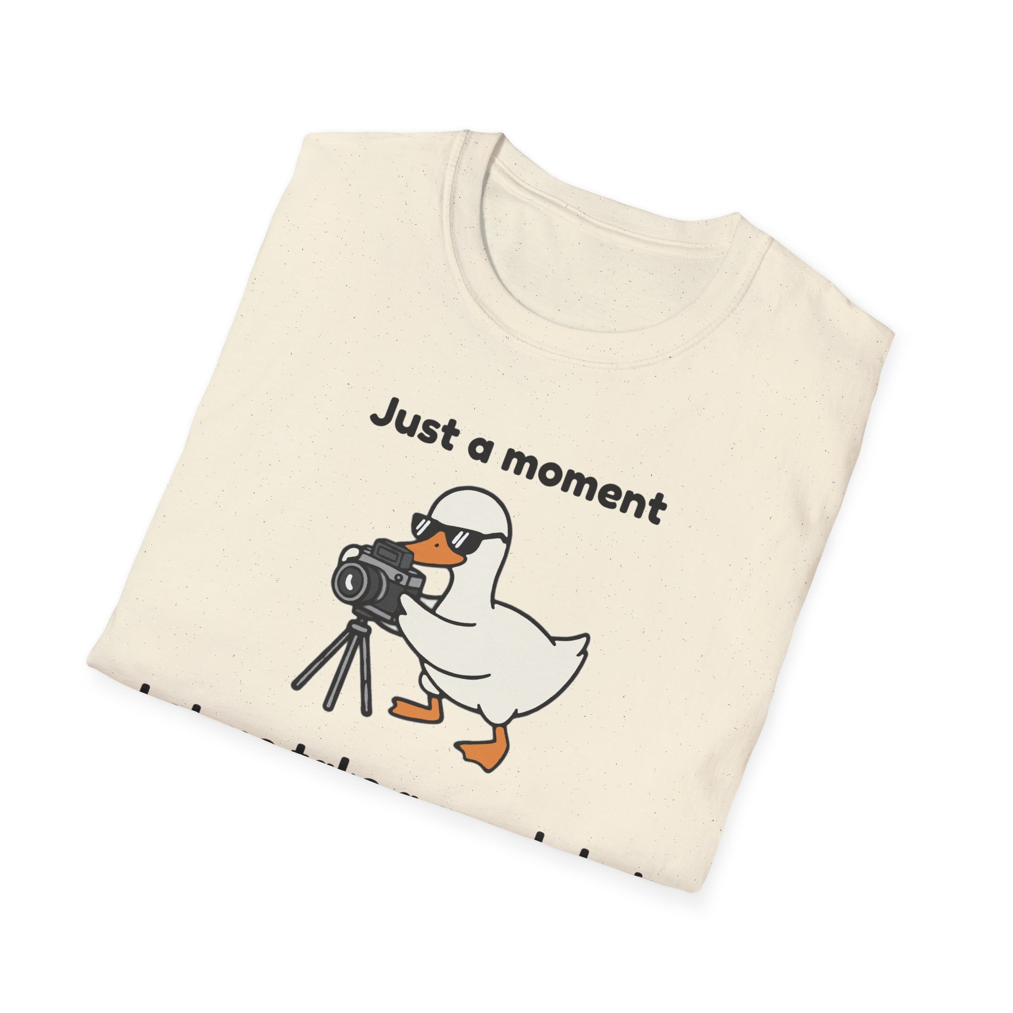 Duck Photographer T‑Shirt — "Just a moment, let me take a quackshot" Cute Animal Photography Tee