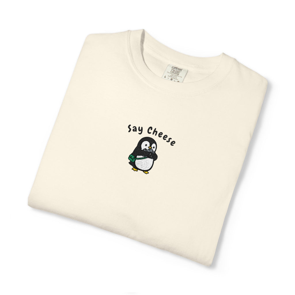 Say Cheese Penguin Embroidery T-Shirt