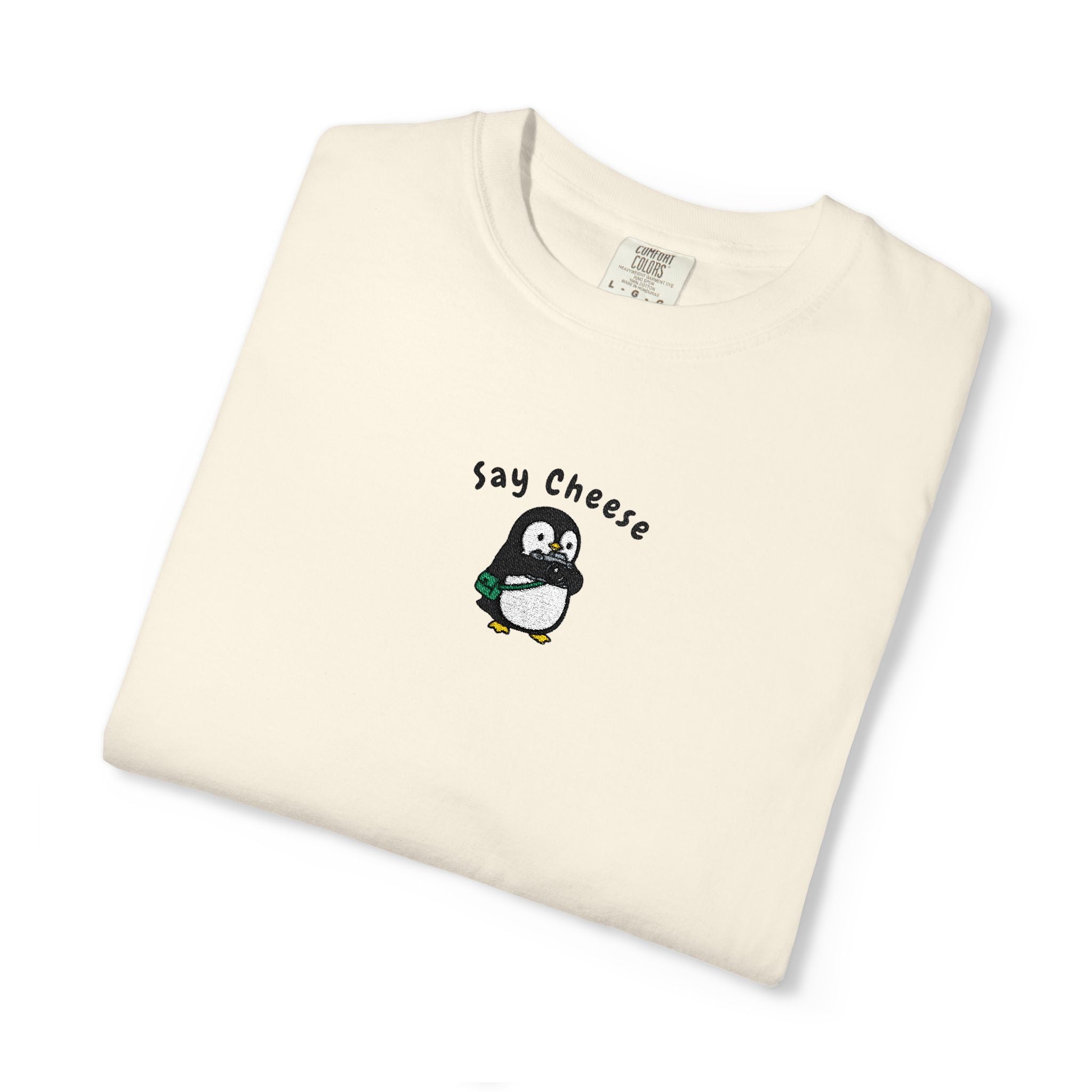Say Cheese Penguin Embroidery T-Shirt