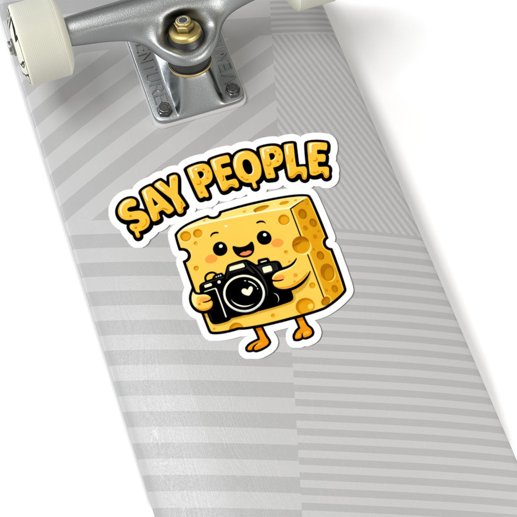 Say People Cheese Camera Sticker — Cute Cheese Character Kiss-Cut Sticker