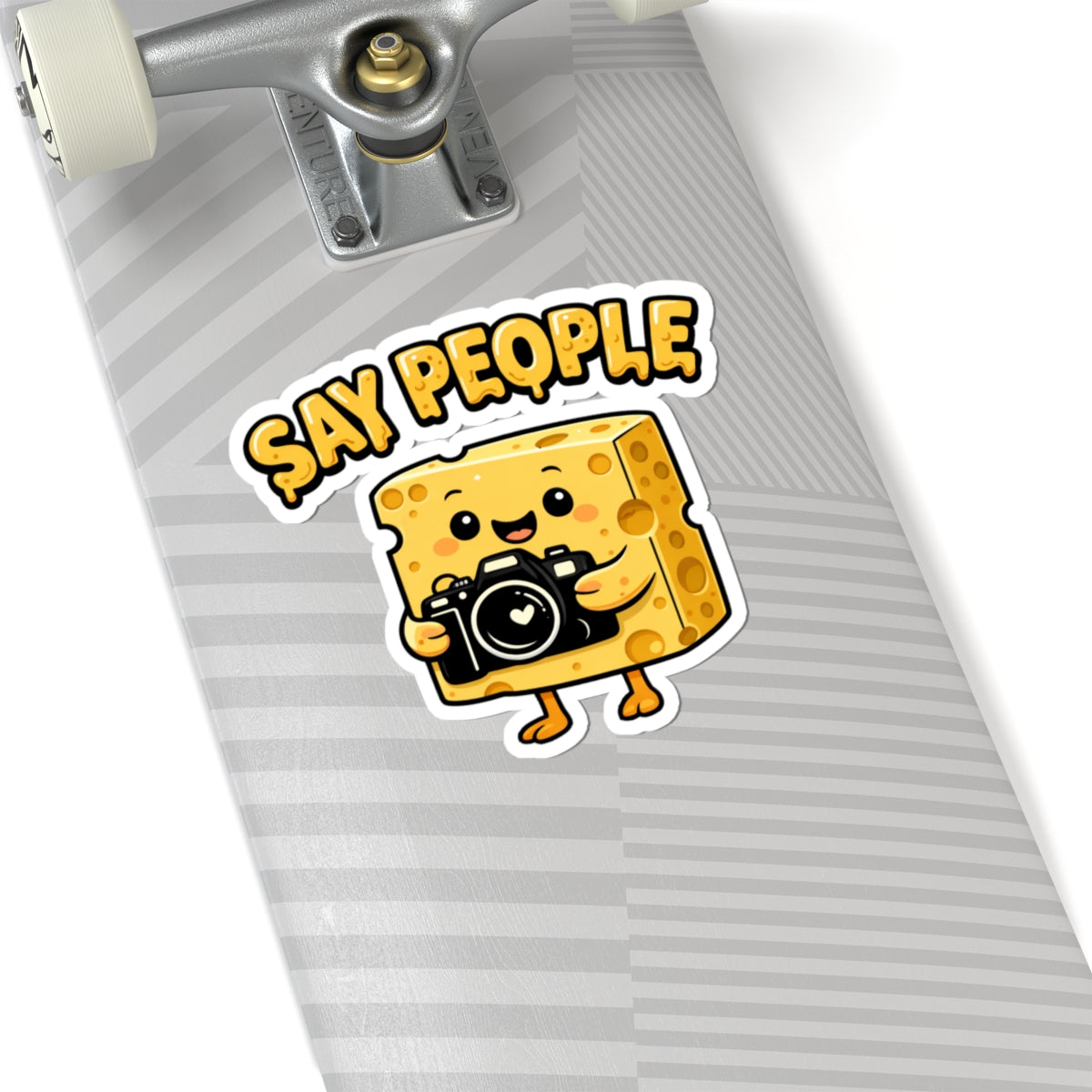 Say People Cheese Camera Sticker — Cute Cheese Character Kiss-Cut Sticker