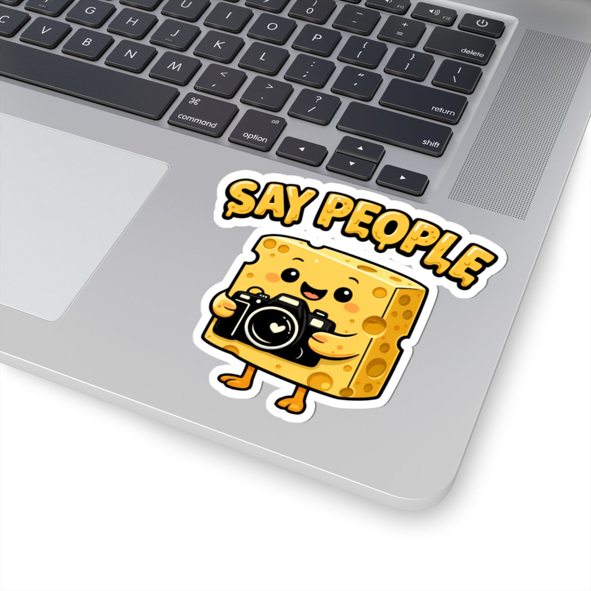 Say People Cheese Camera Sticker — Cute Cheese Character Kiss-Cut Sticker