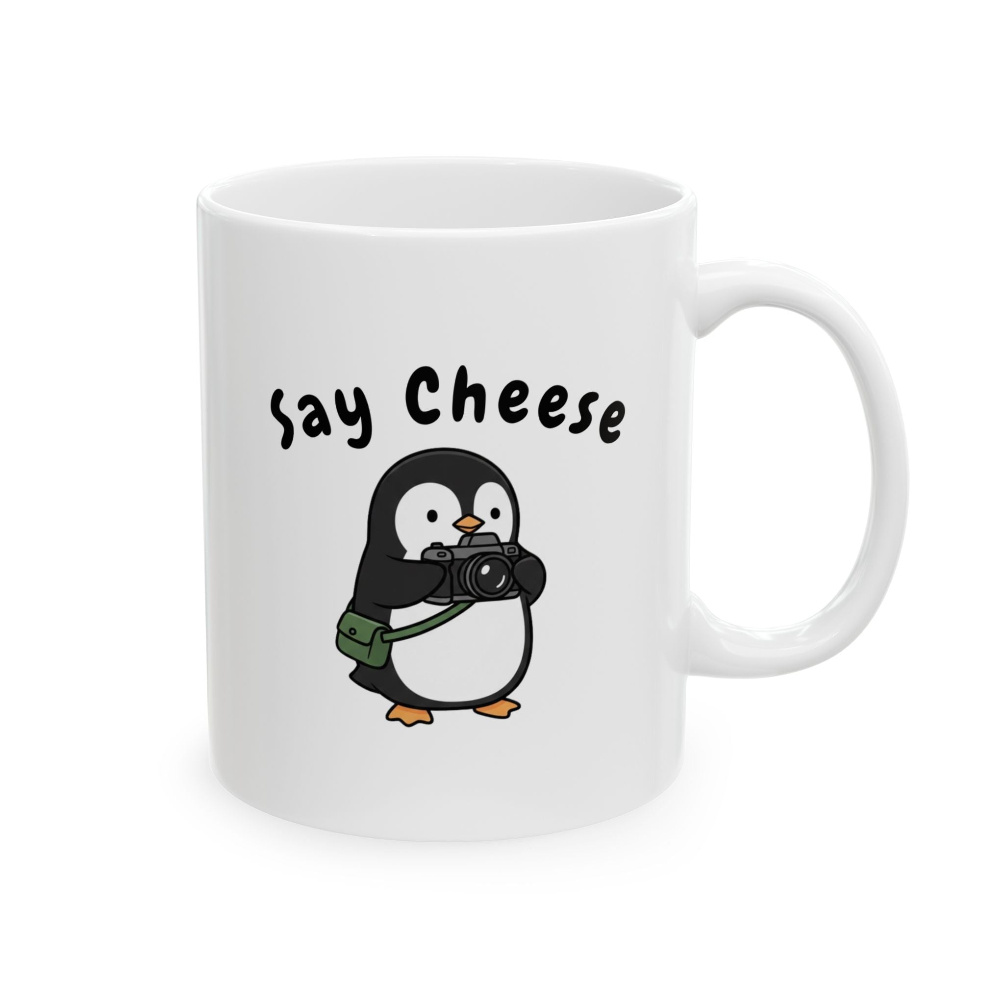 Say Cheese Penguin Ceramic Mug, (11oz, 15oz)