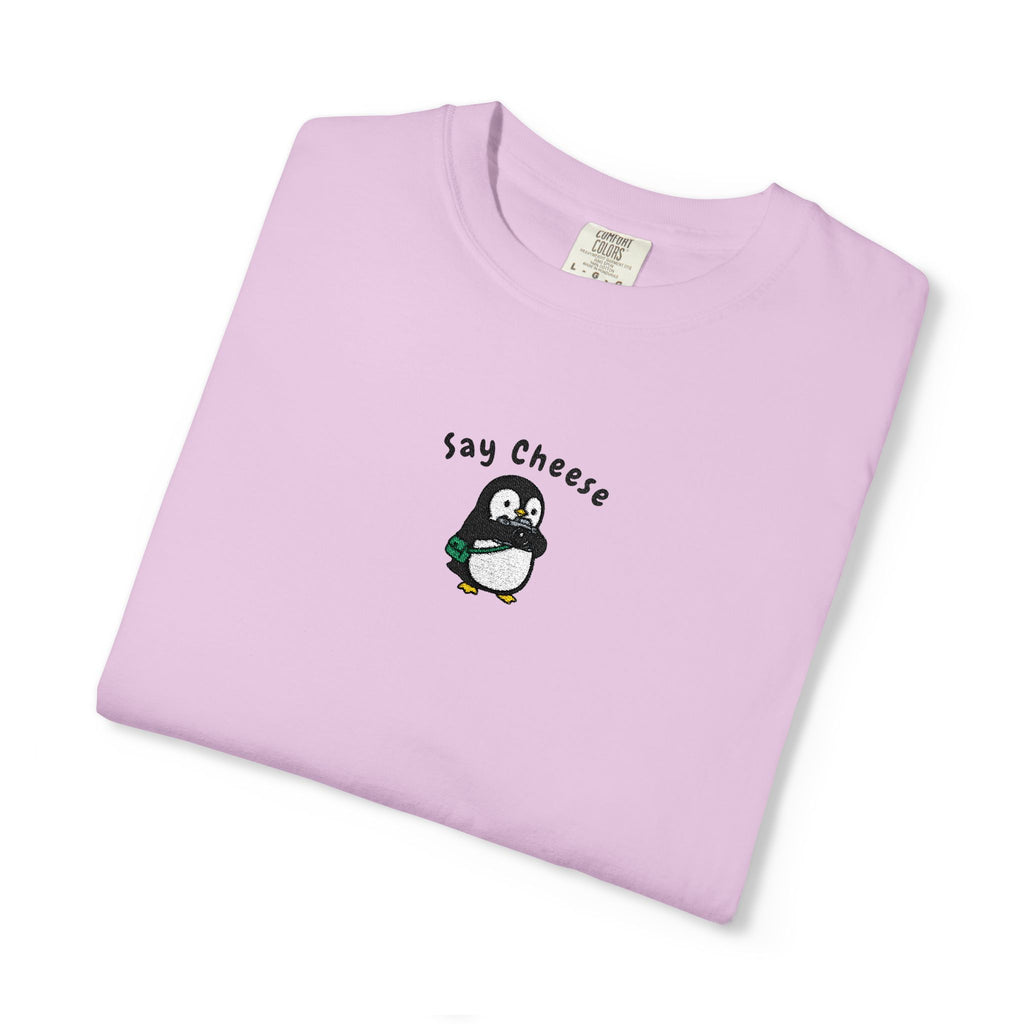 Say Cheese Penguin Embroidery T-Shirt