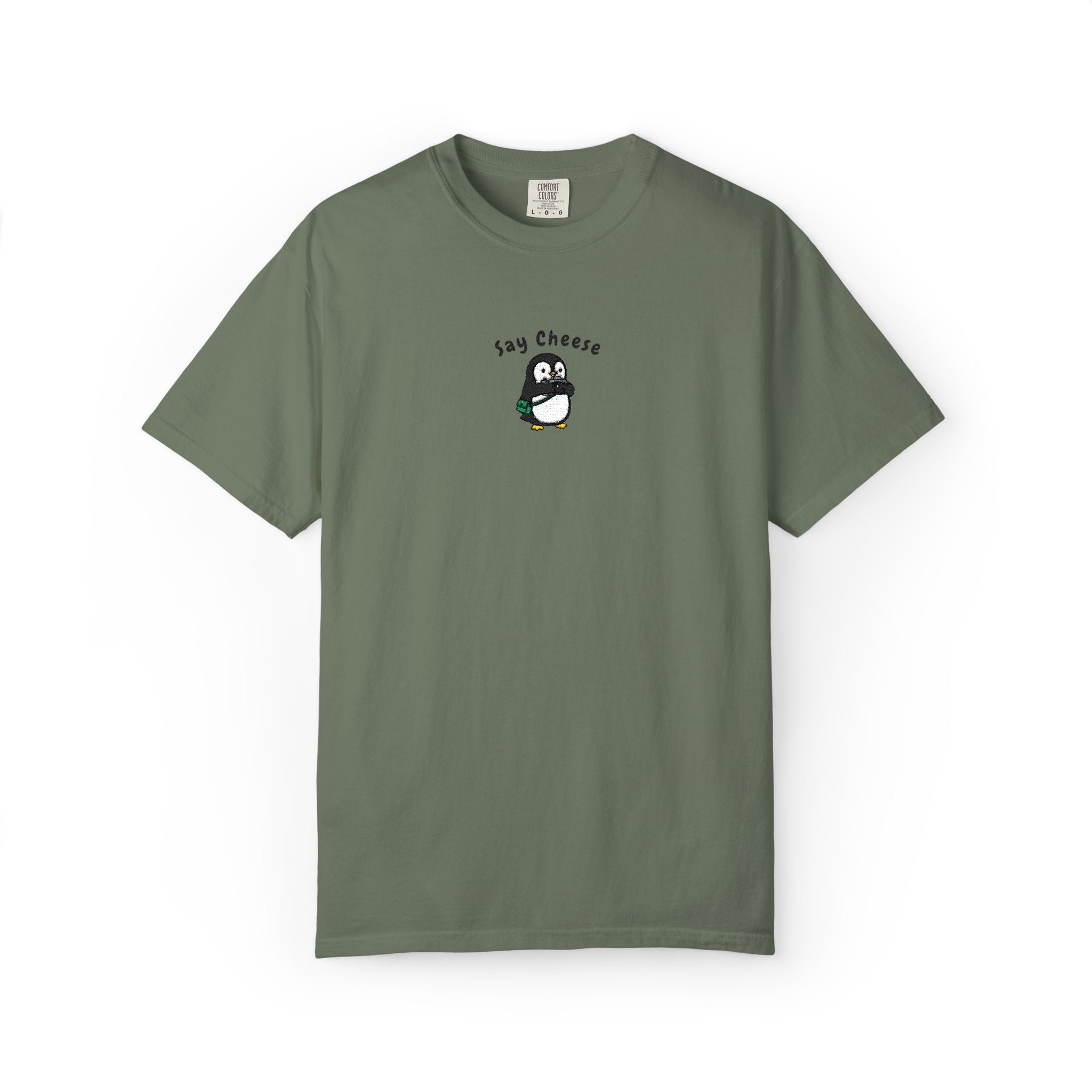 Say Cheese Penguin Embroidery T-Shirt