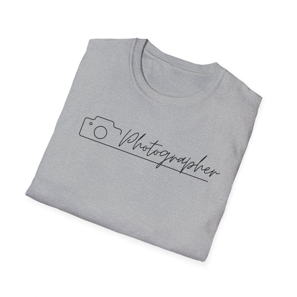 Photographer Script Camera T‑Shirt — Minimal Photography Tee for Photographers & Photo Lovers