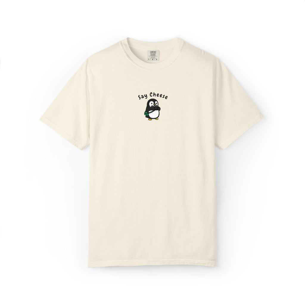 Say Cheese Penguin Embroidery T-Shirt