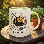 Buzzing Photographer Ceramic Mug – Cute Bee Camera Design (11oz & 15oz)