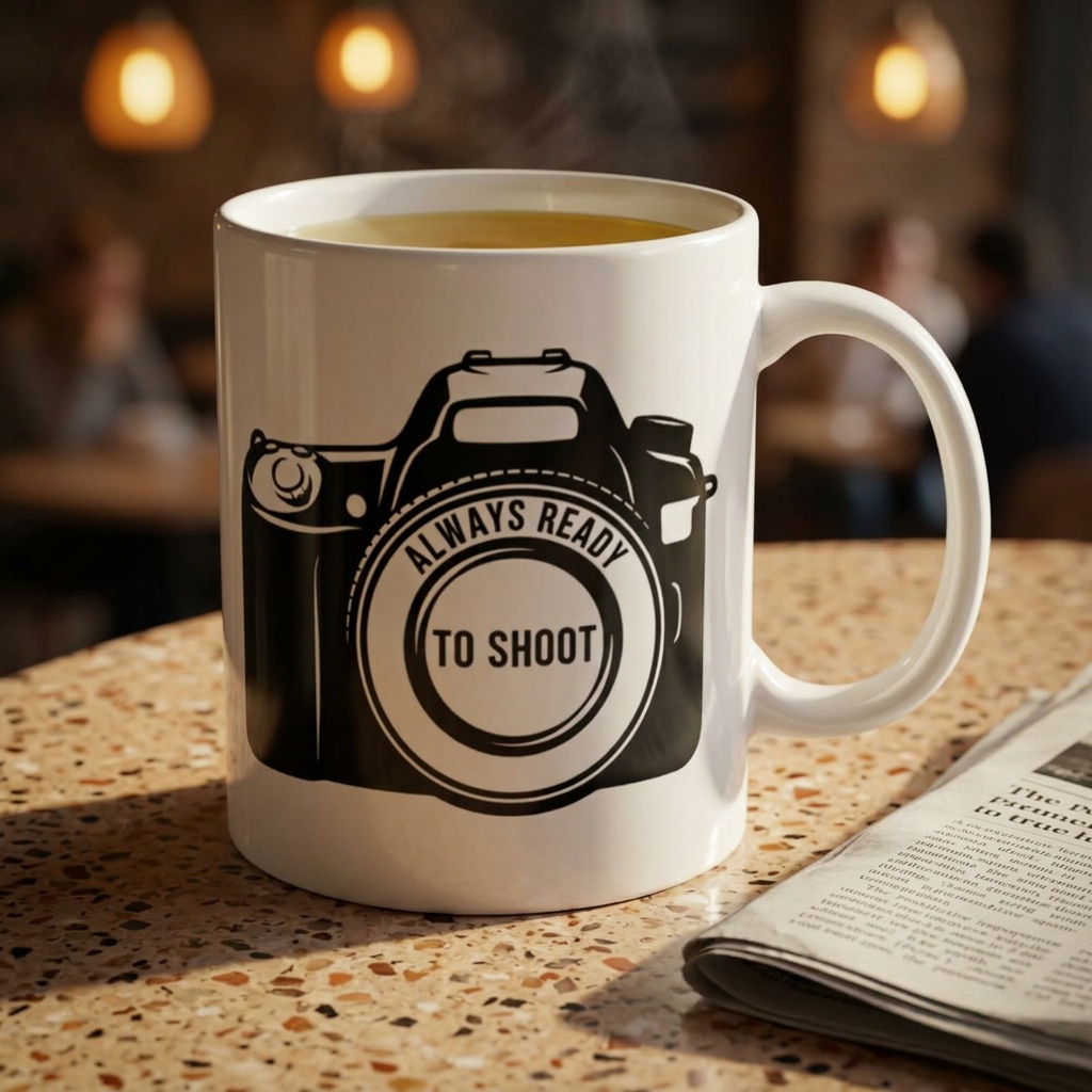 Camera Illustration Ceramic Mug — Photographer Gift Coffee Cup (11oz, 15oz)