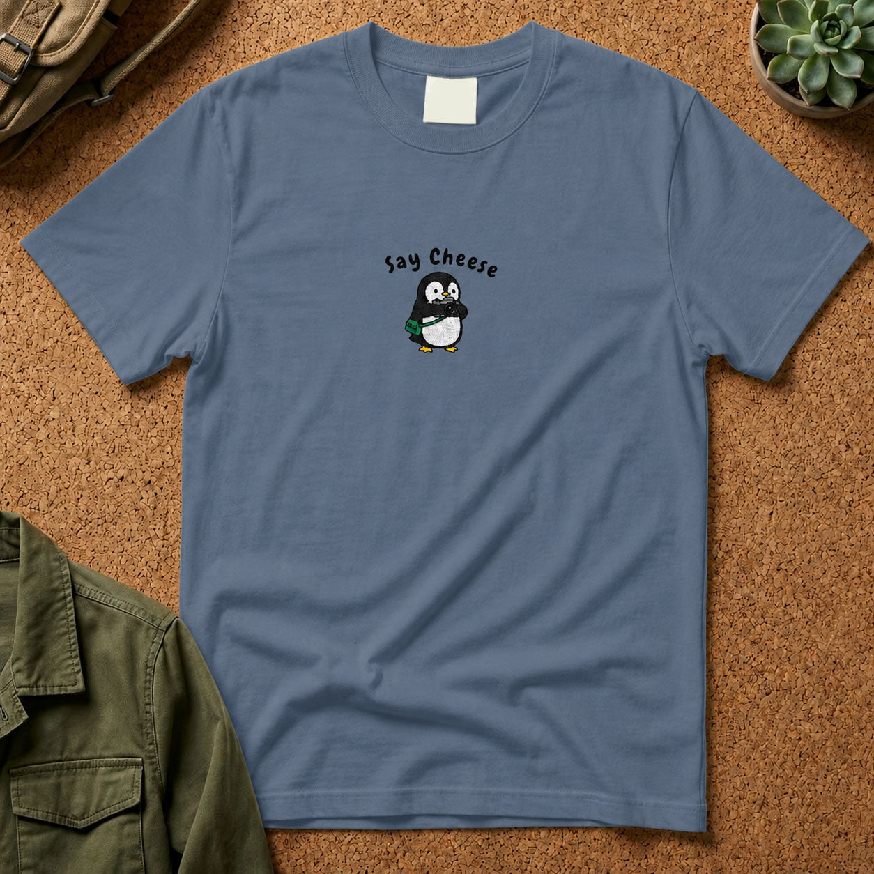 Say Cheese Penguin Embroidery T-Shirt