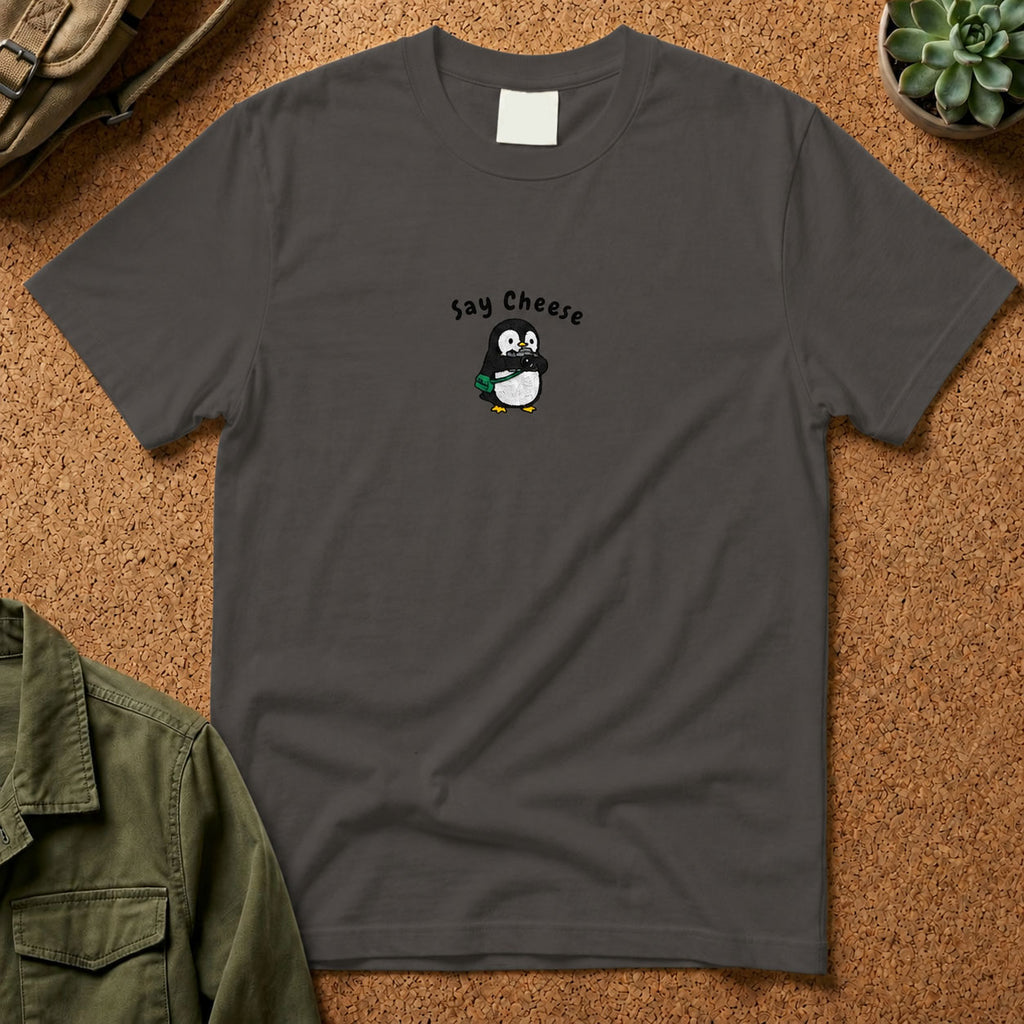 Say Cheese Penguin Embroidery T-Shirt