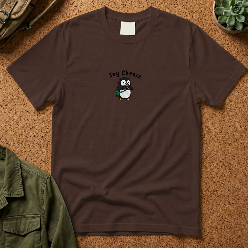 Say Cheese Penguin Embroidery T-Shirt