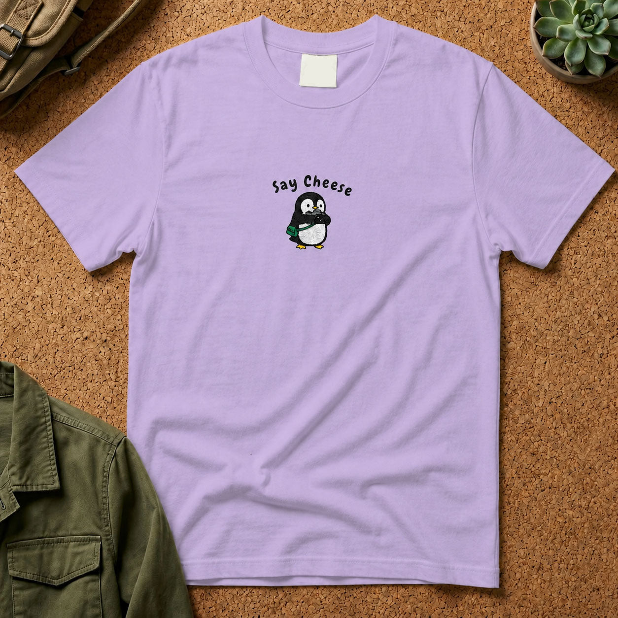 Say Cheese Penguin Embroidery T-Shirt
