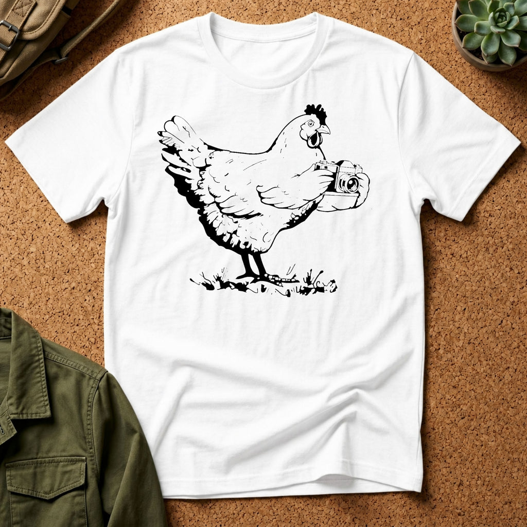 Photographer T-Shirt — Funny Chicken Camera Tee for Photographers & Farm Lovers