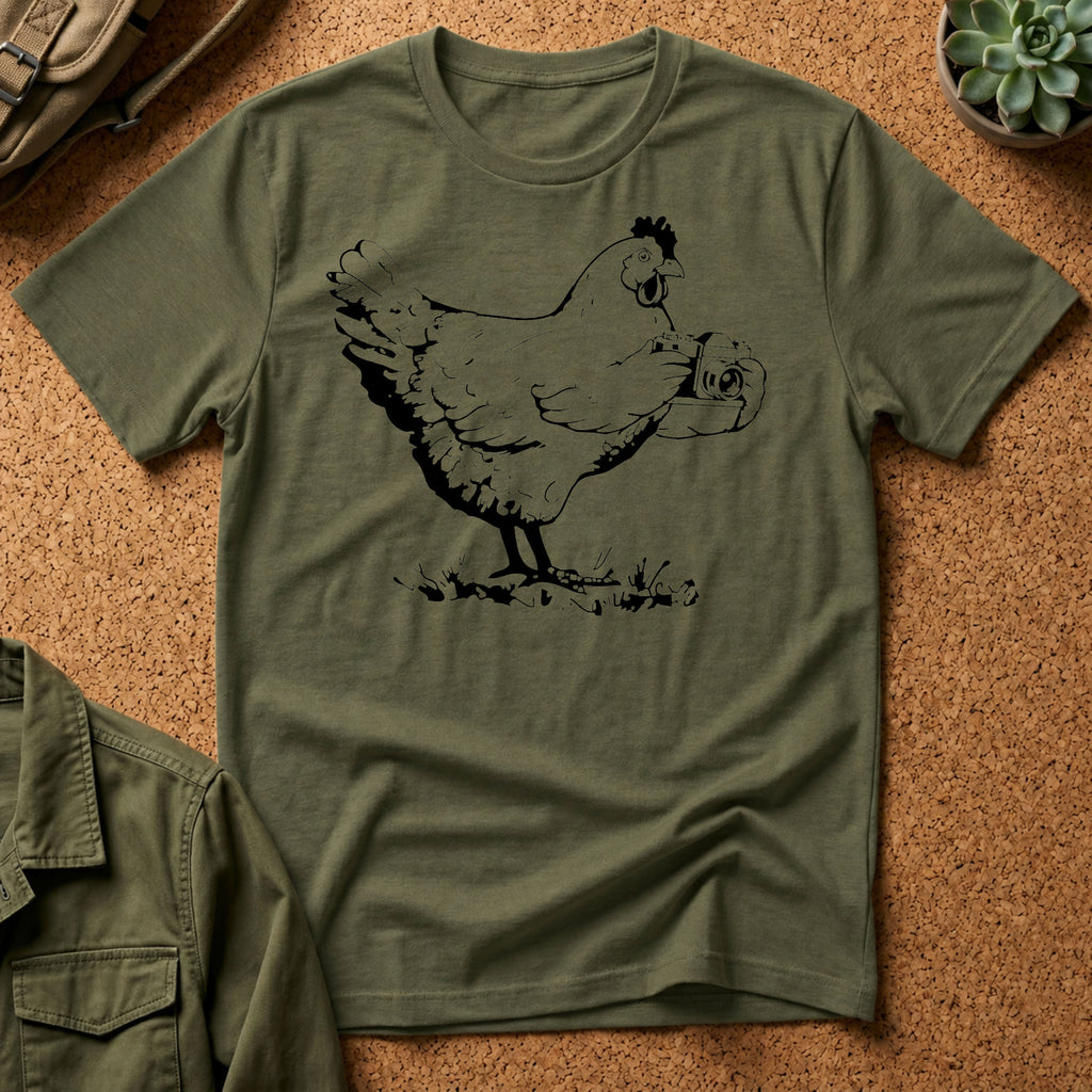 Photographer T-Shirt — Funny Chicken Camera Tee for Photographers & Farm Lovers
