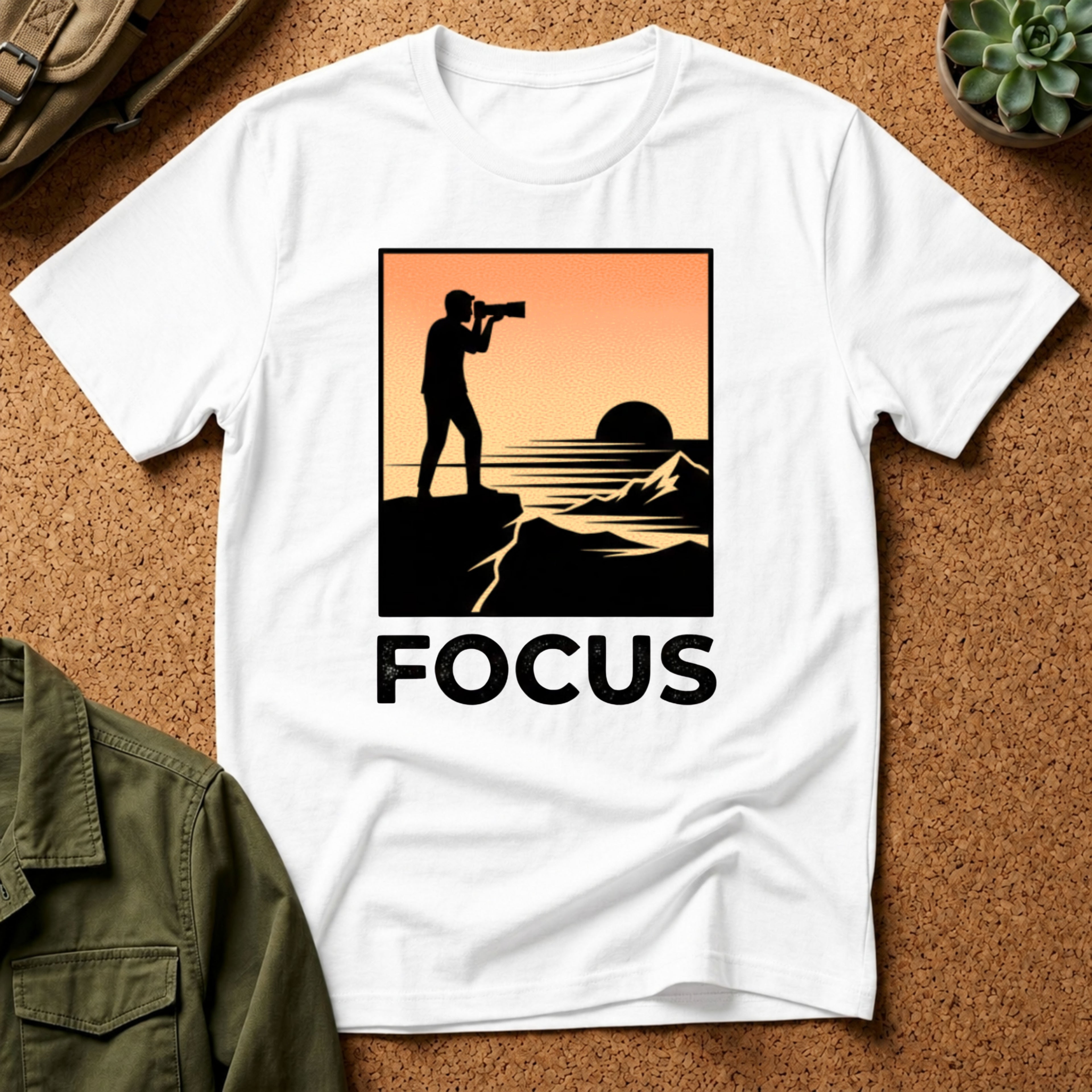 Photographer Sunset T-Shirt — 'FOCUS' Graphic Tee for Photographers & Creatives