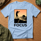 Photographer Sunset T-Shirt — 'FOCUS' Graphic Tee for Photographers & Creatives