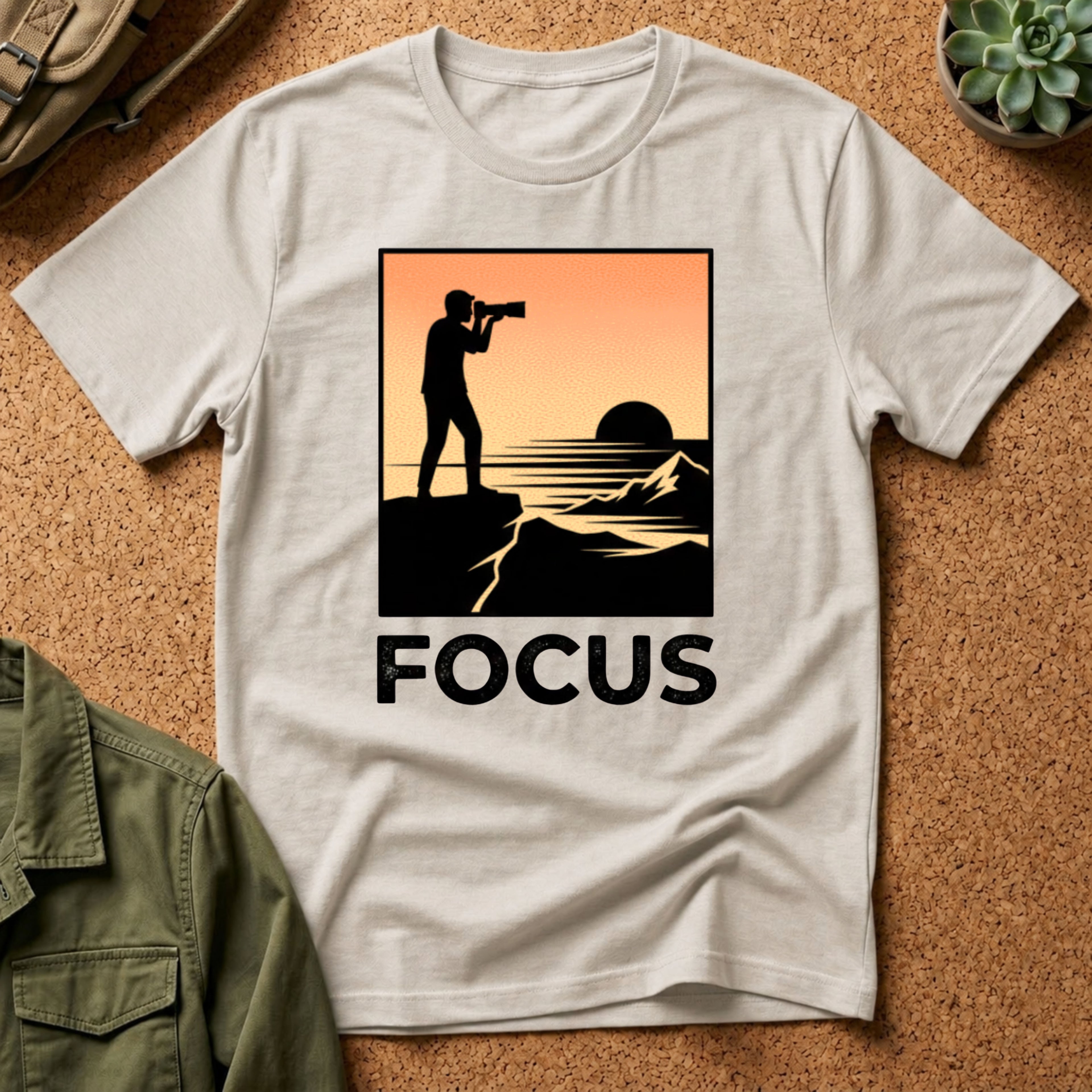 Photographer Sunset T-Shirt — 'FOCUS' Graphic Tee for Photographers & Creatives