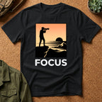 Photographer Sunset T-Shirt — 'FOCUS' Graphic Tee for Photographers & Creatives