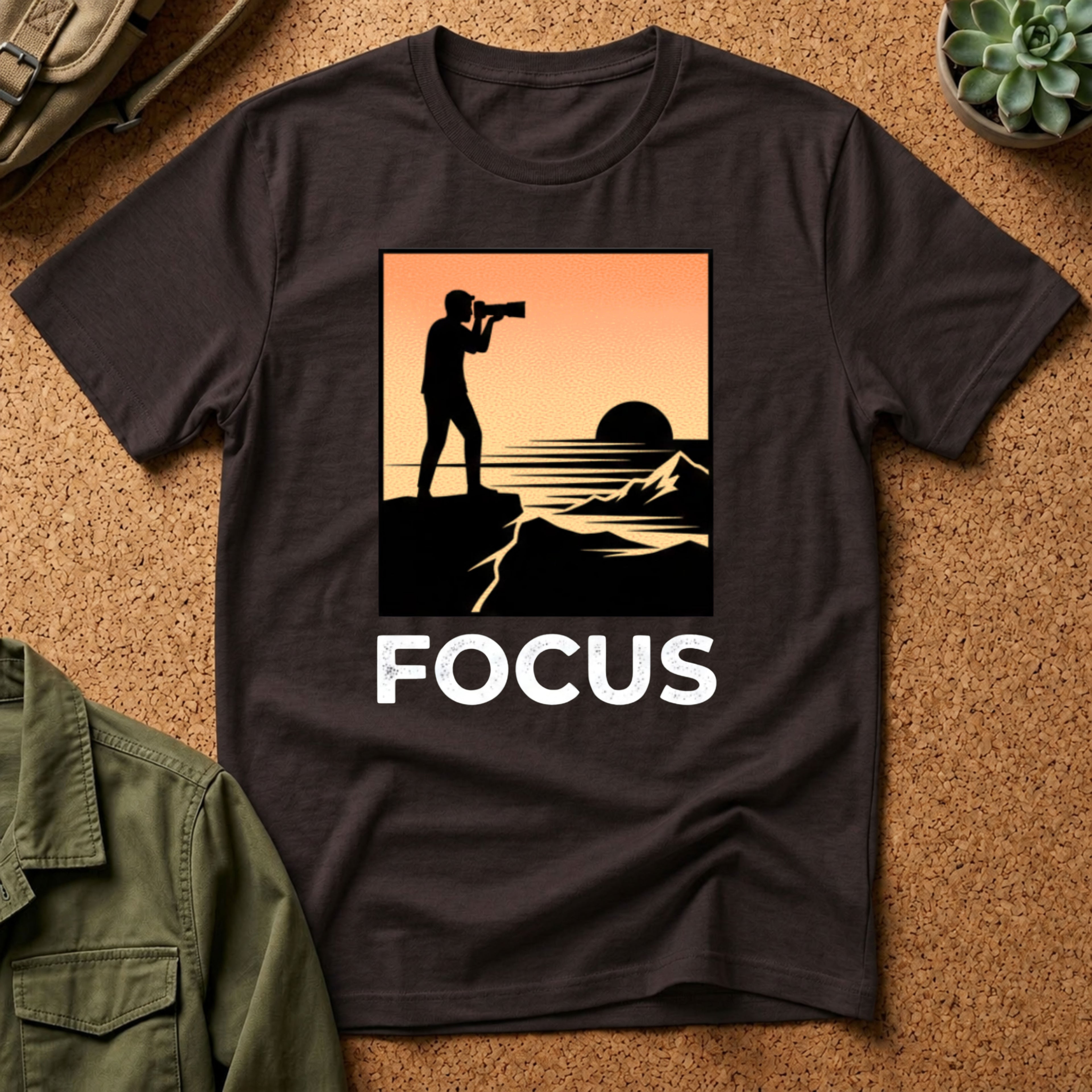 Photographer Sunset T-Shirt — 'FOCUS' Graphic Tee for Photographers & Creatives