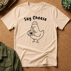 Say Cheese Chicken T-Shirt — Cute Hen Photo Camera Graphic Tee