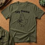 Say Cheese Chicken T-Shirt — Cute Hen Photo Camera Graphic Tee