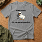 Duck Photographer T‑Shirt — "Just a moment, let me take a quackshot" Cute Animal Photography Tee