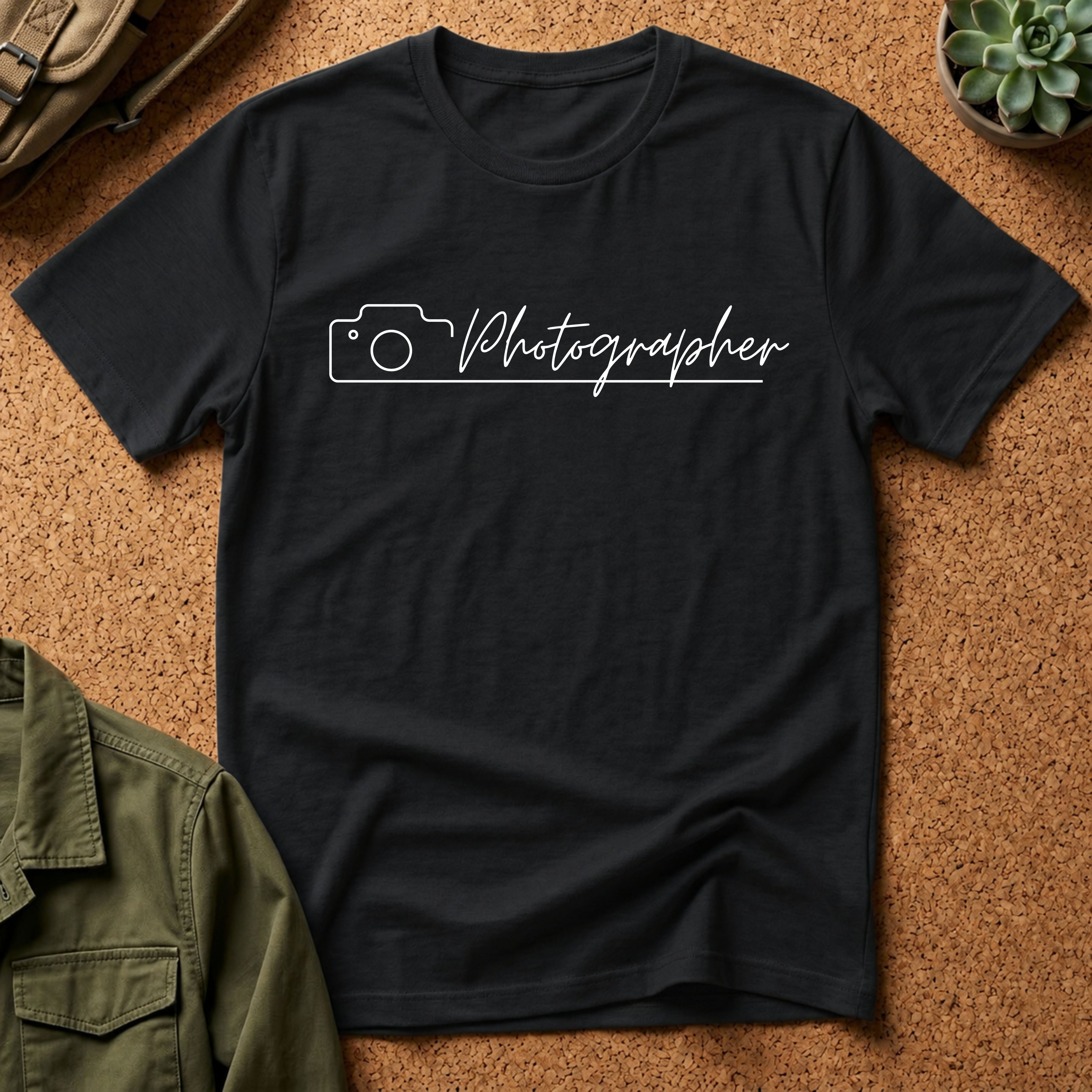 Photographer Script Camera T‑Shirt — Minimal Photography Tee for Photographers & Photo Lovers