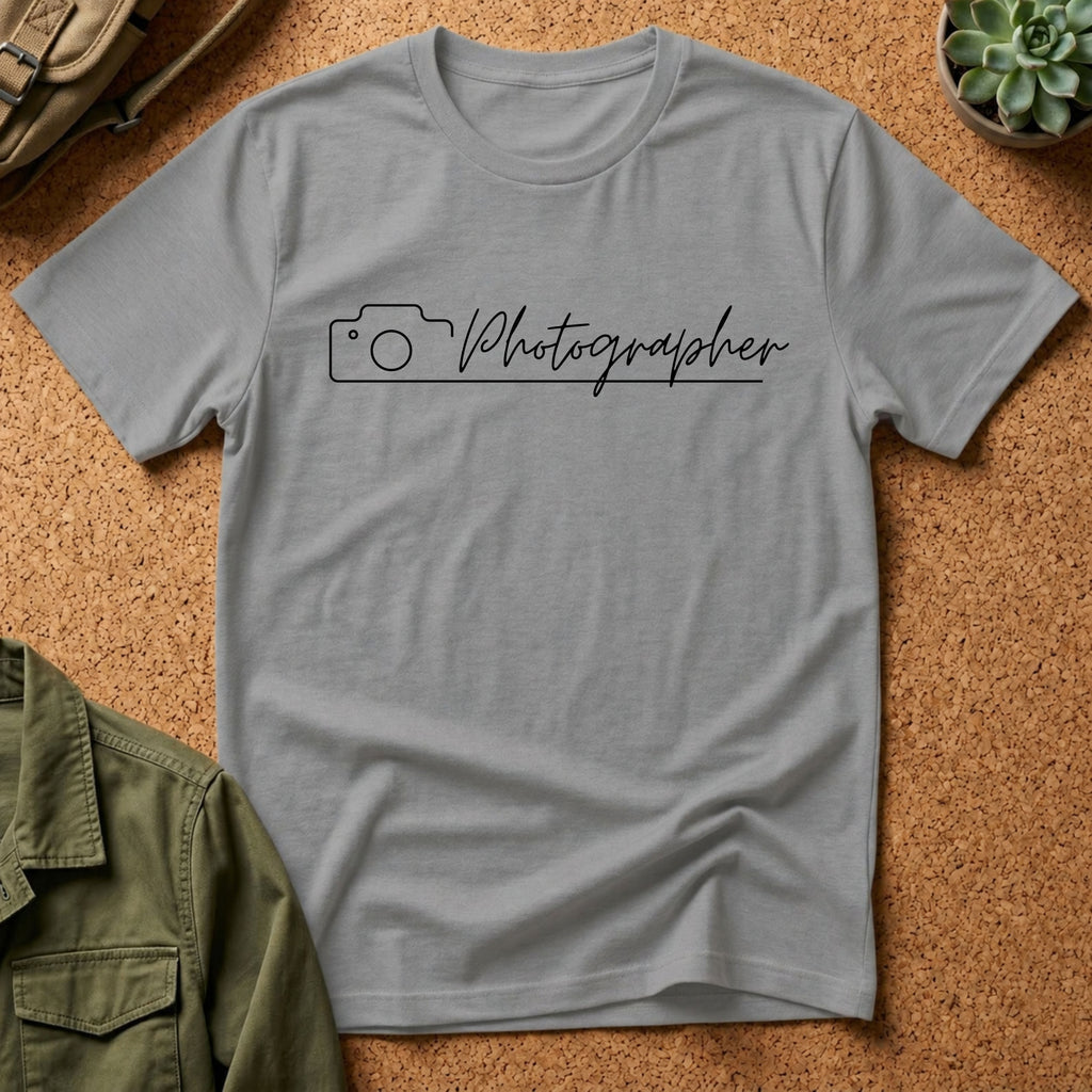Photographer Script Camera T‑Shirt — Minimal Photography Tee for Photographers & Photo Lovers