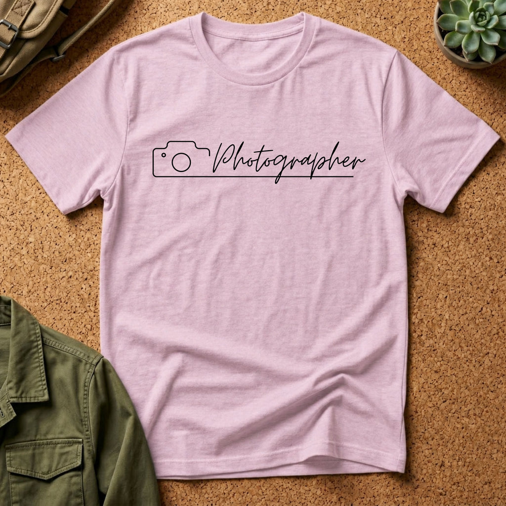 Photographer Script Camera T‑Shirt — Minimal Photography Tee for Photographers & Photo Lovers
