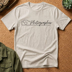 Photographer Script Camera T‑Shirt — Minimal Photography Tee for Photographers & Photo Lovers