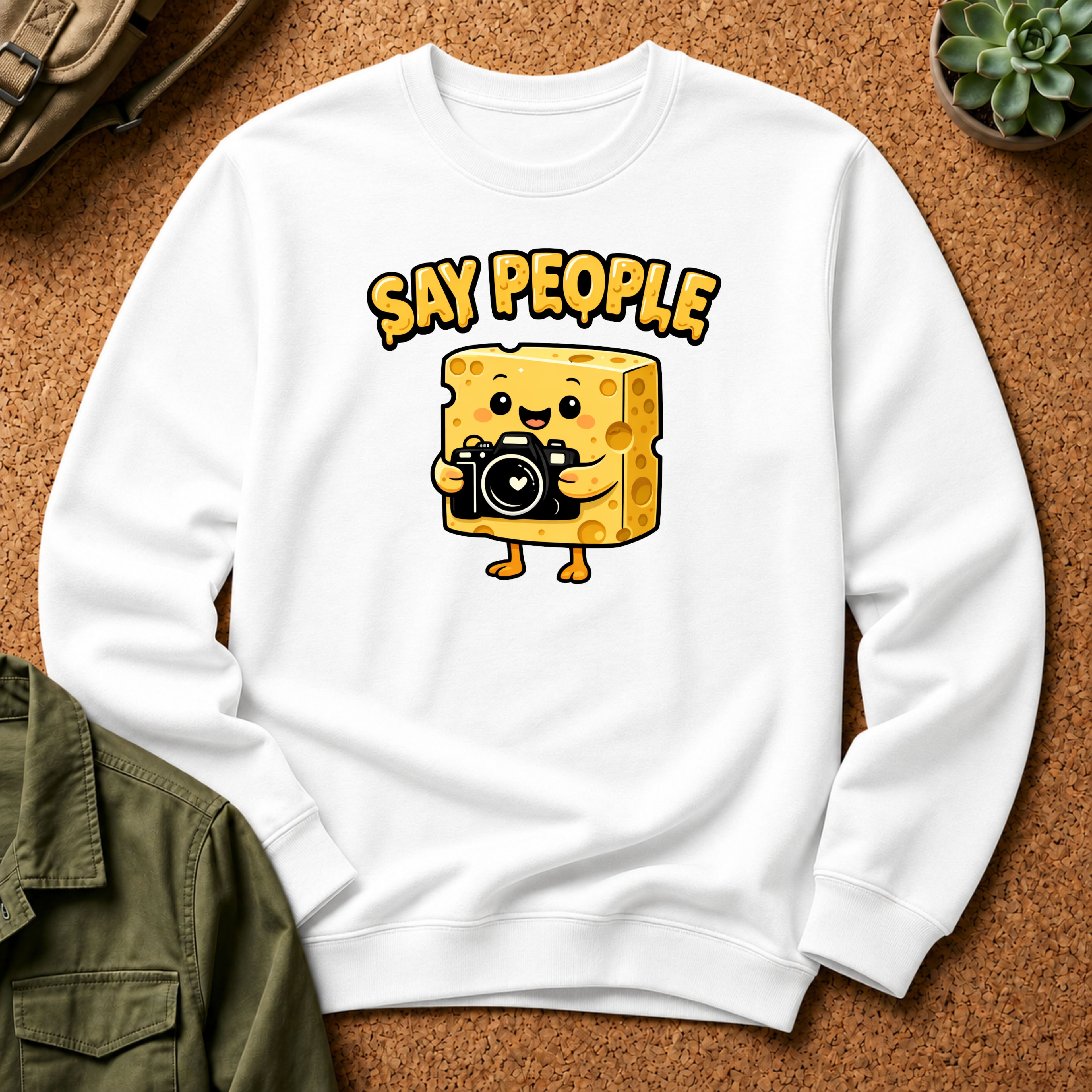 "Say People" Cheese Block Design Crewneck Sweatshirt
