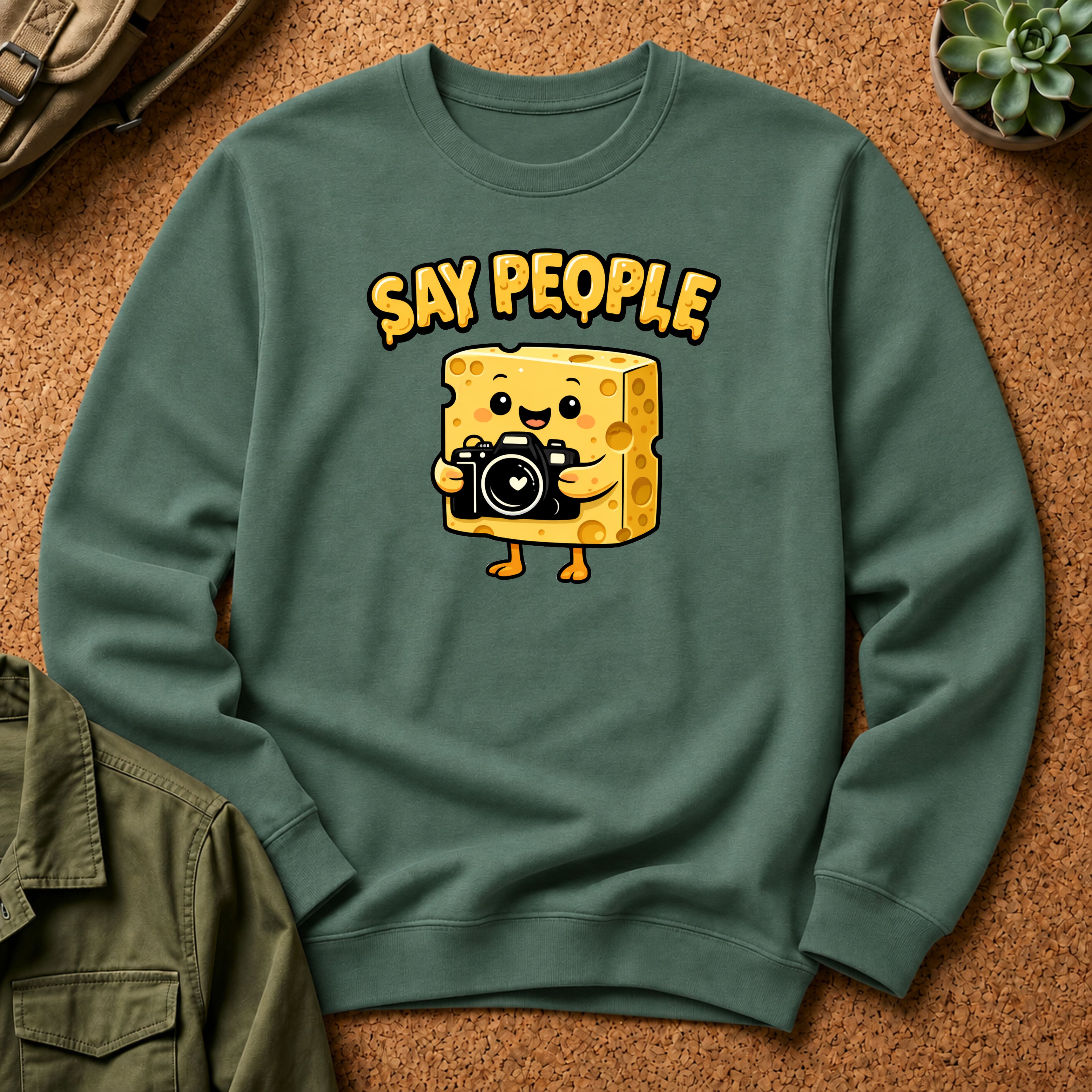 "Say People" Cheese Block Design Crewneck Sweatshirt