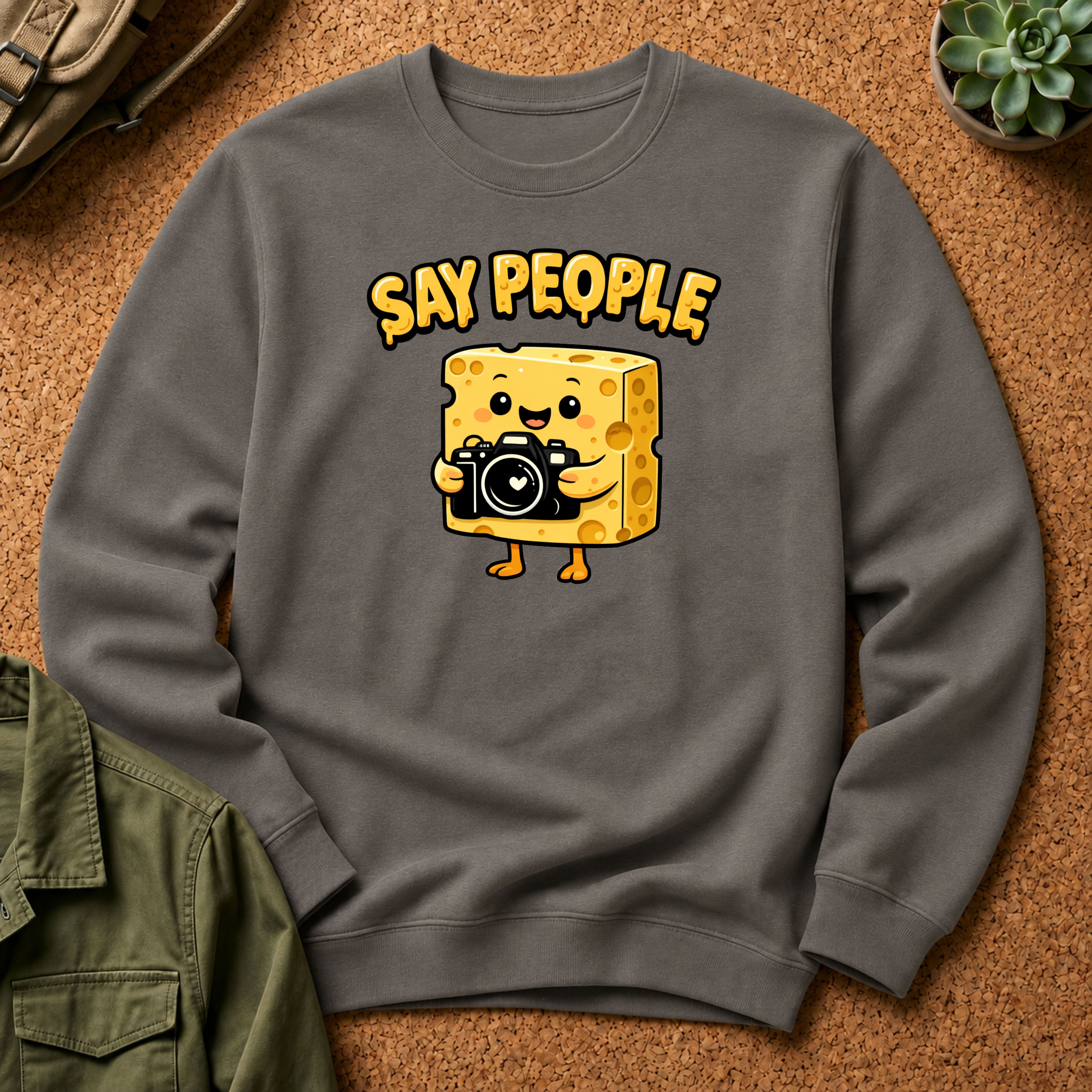 "Say People" Cheese Block Design Crewneck Sweatshirt