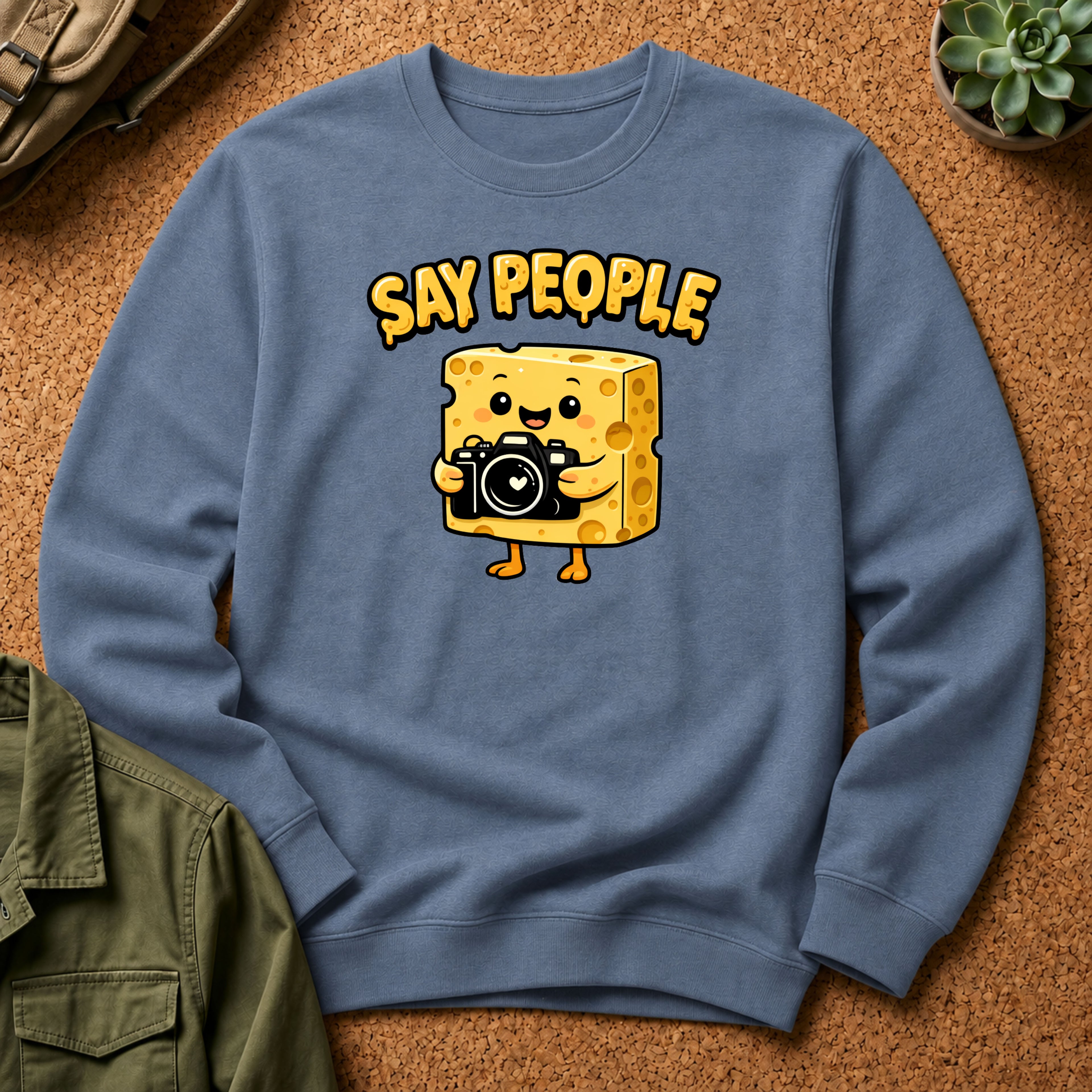 "Say People" Cheese Block Design Crewneck Sweatshirt