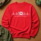 Photography Is Therapy Sweatshirt — Camera Heartbeat Graphic Crewneck