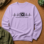Photography Is Therapy Sweatshirt — Camera Heartbeat Graphic Crewneck