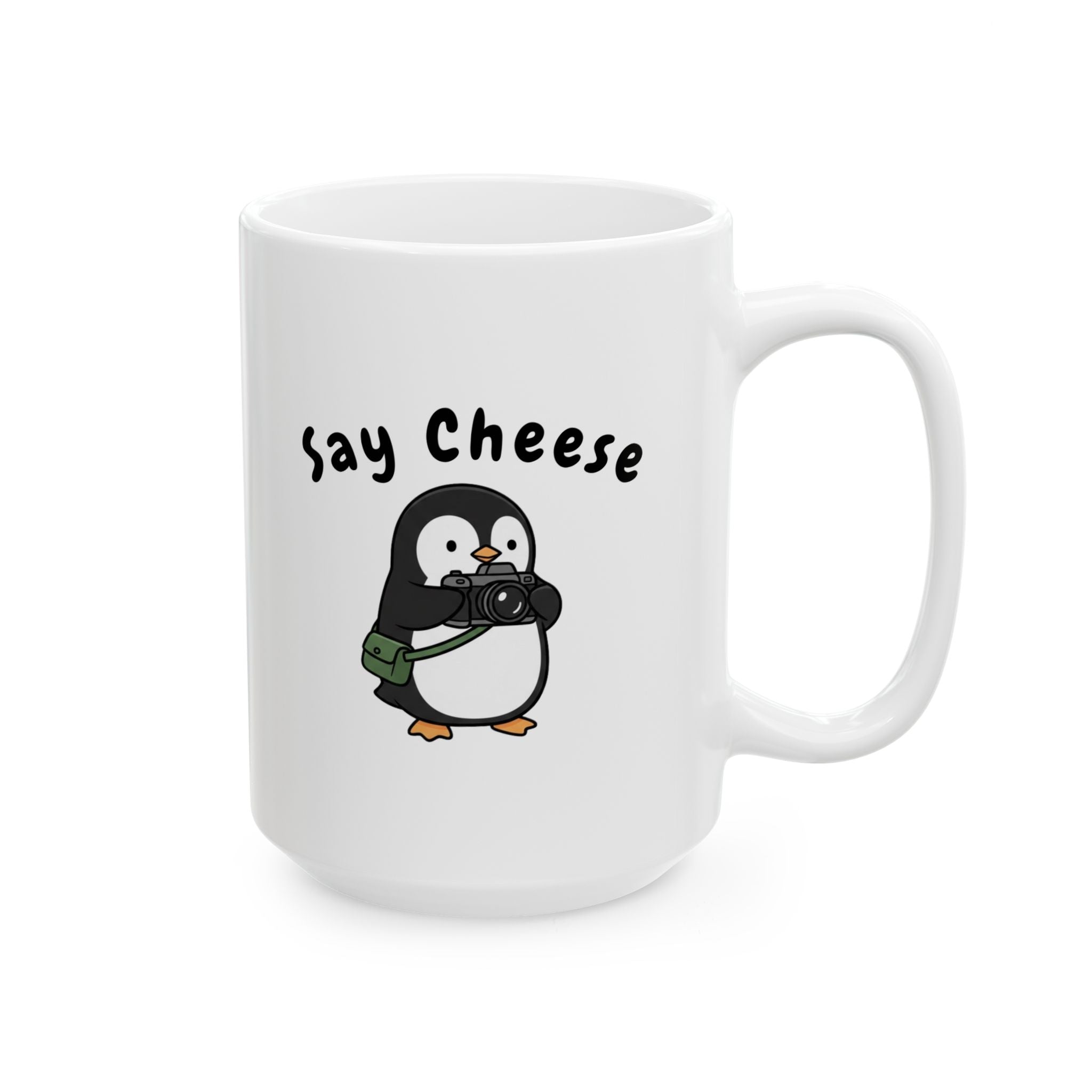 Say Cheese Penguin Ceramic Mug, (11oz, 15oz)