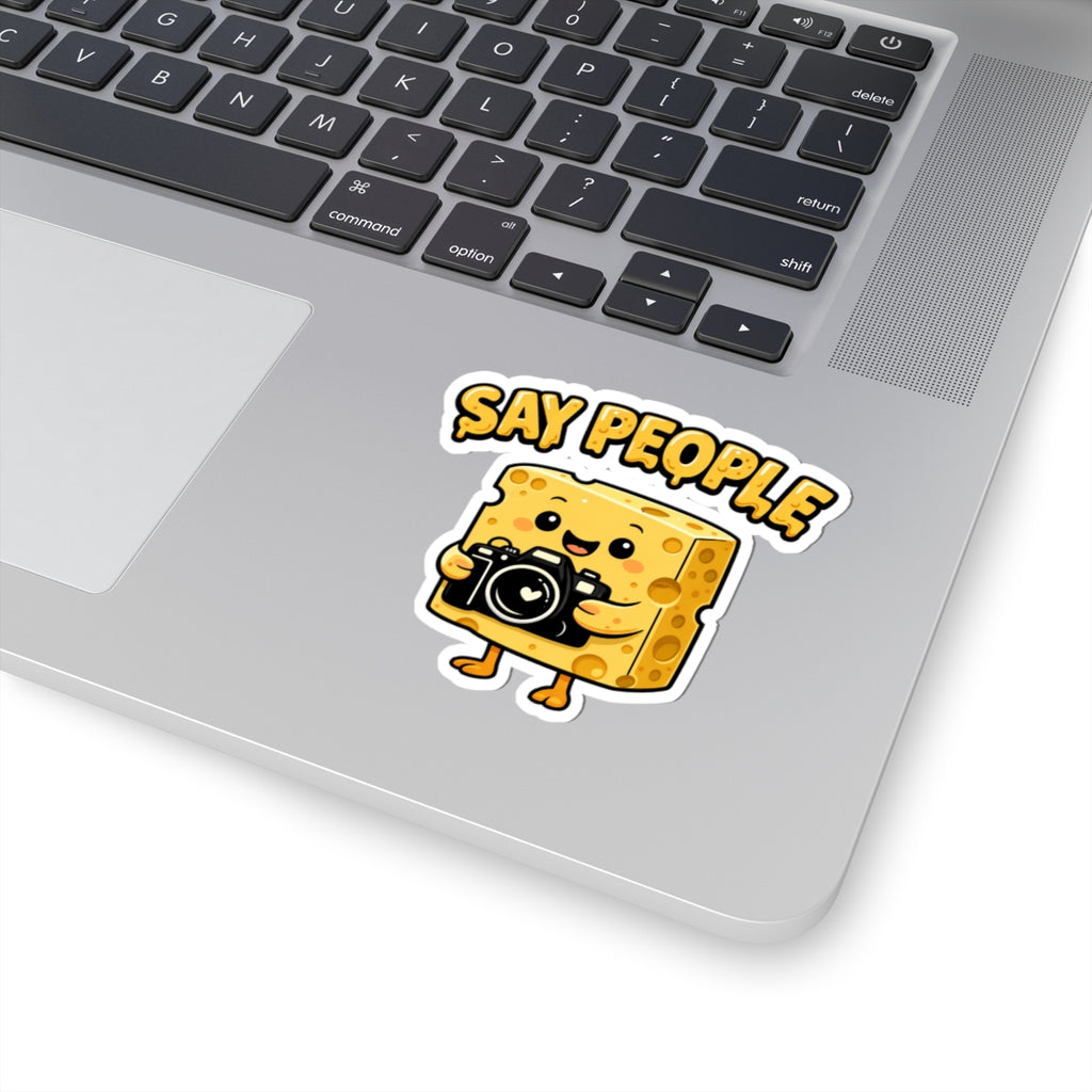 Say People Cheese Camera Sticker — Cute Cheese Character Kiss-Cut Sticker