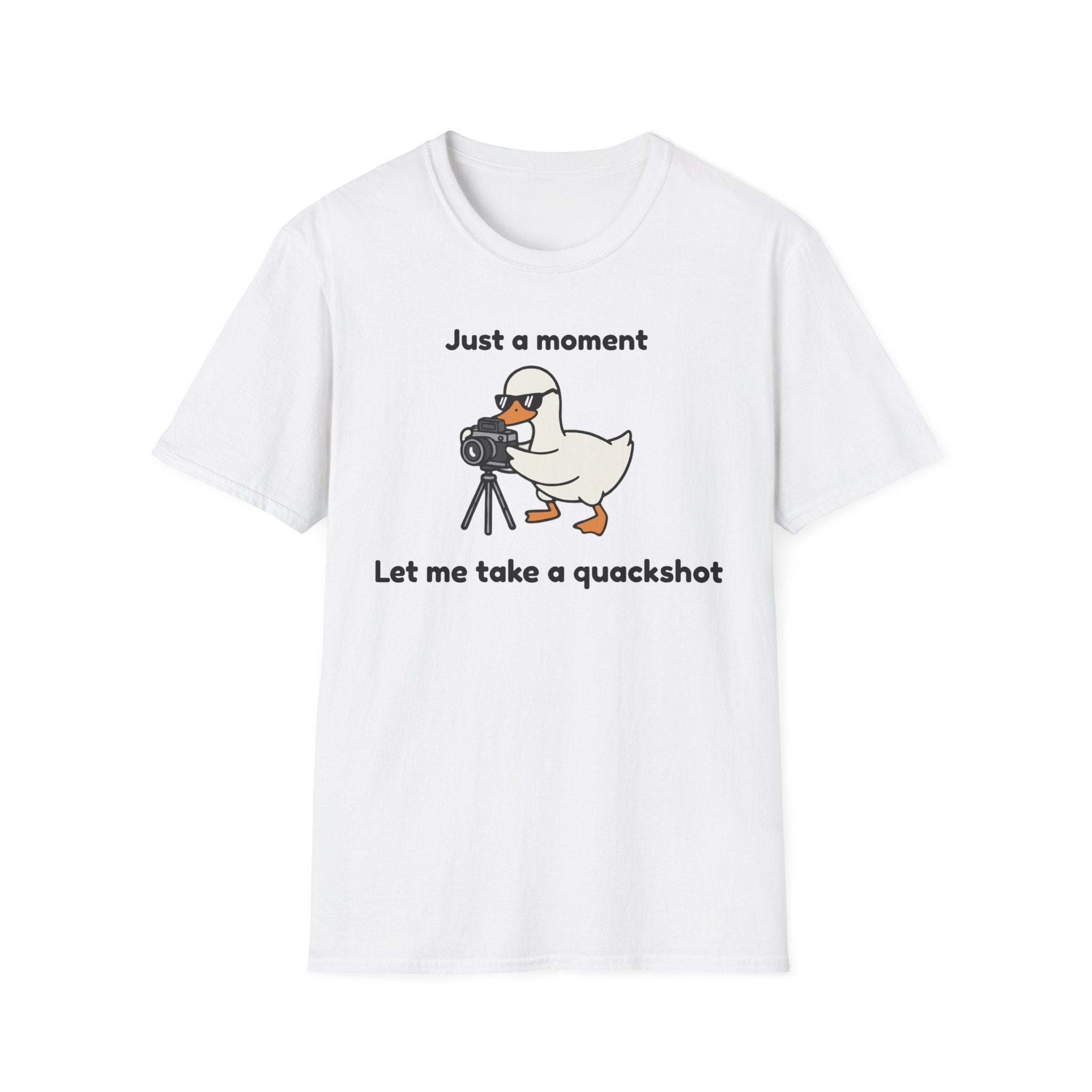 Duck Photographer T‑Shirt — "Just a moment, let me take a quackshot" Cute Animal Photography Tee
