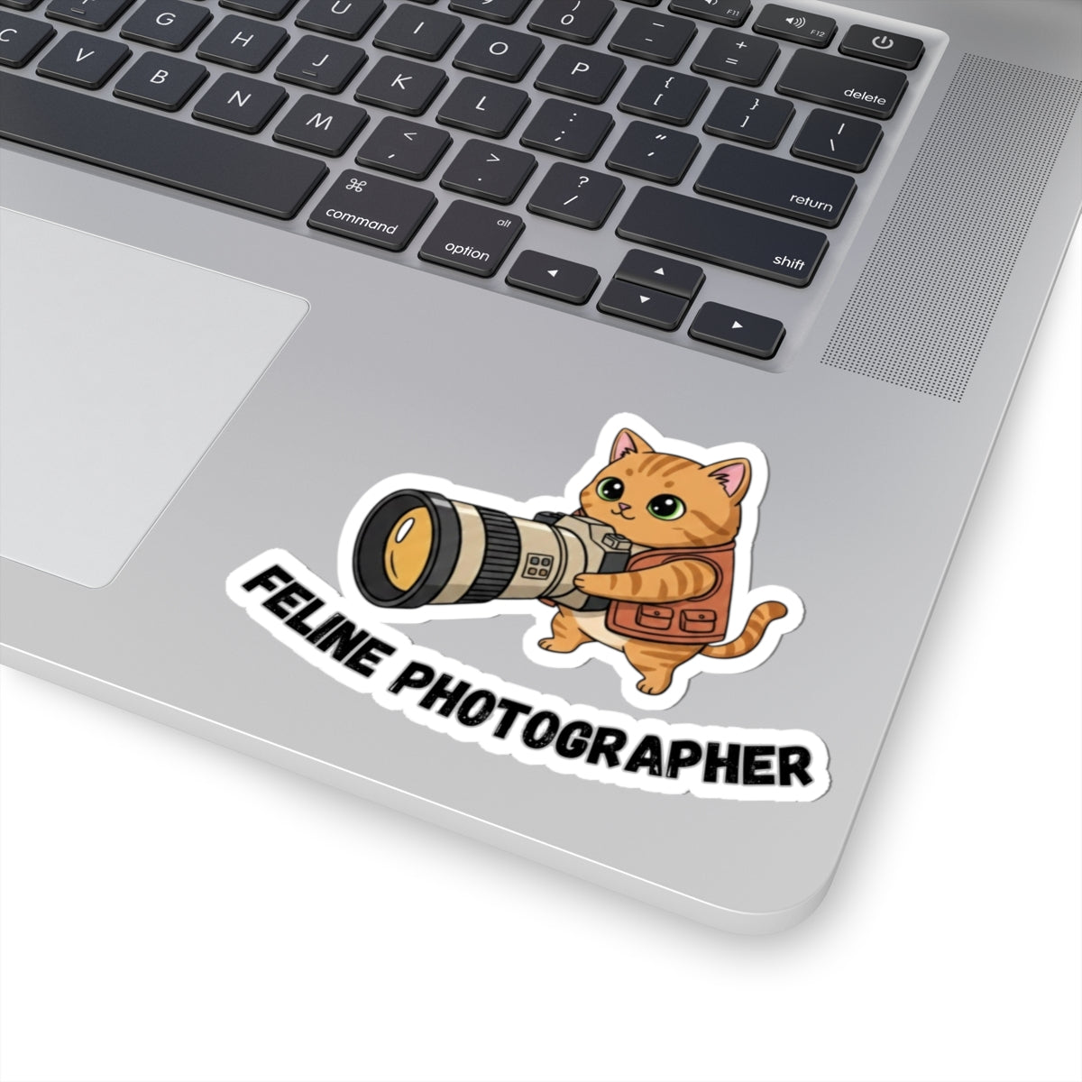 Feline Photographer Sticker — Cute Cat with Camera Kiss-Cut Vinyl Sticker