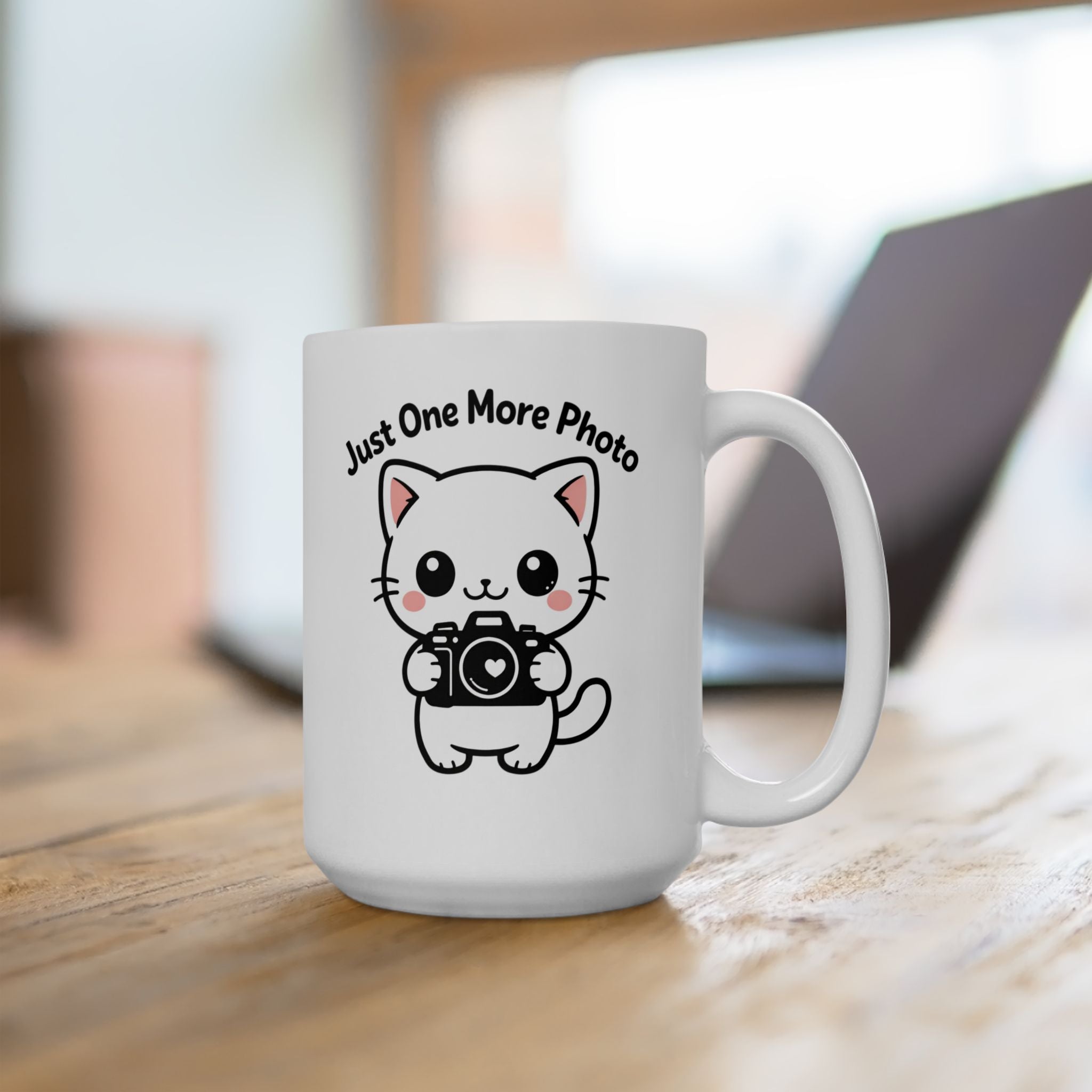 Kawaii Cat Ceramic Mug – "Just One More Photo" Coffee Cup (11oz & 15oz)