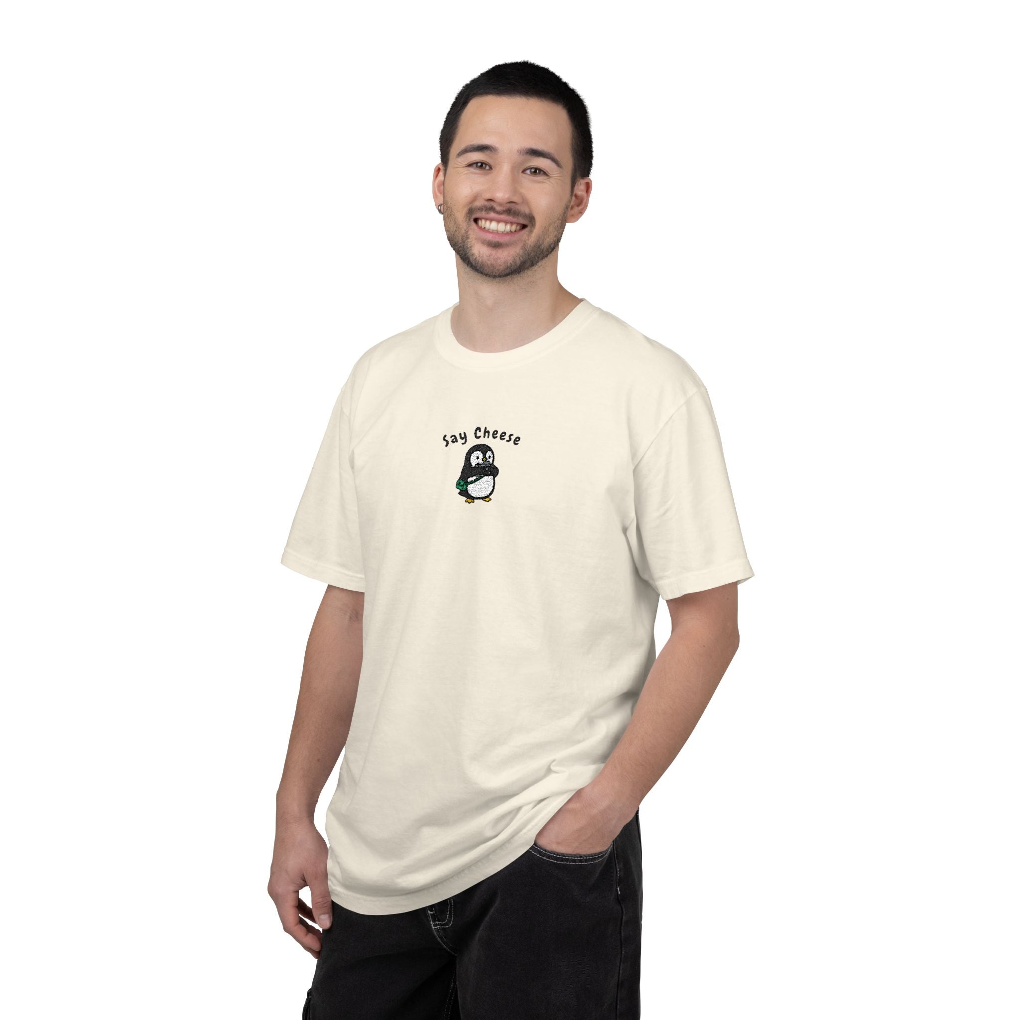 Say Cheese Penguin Embroidery T-Shirt