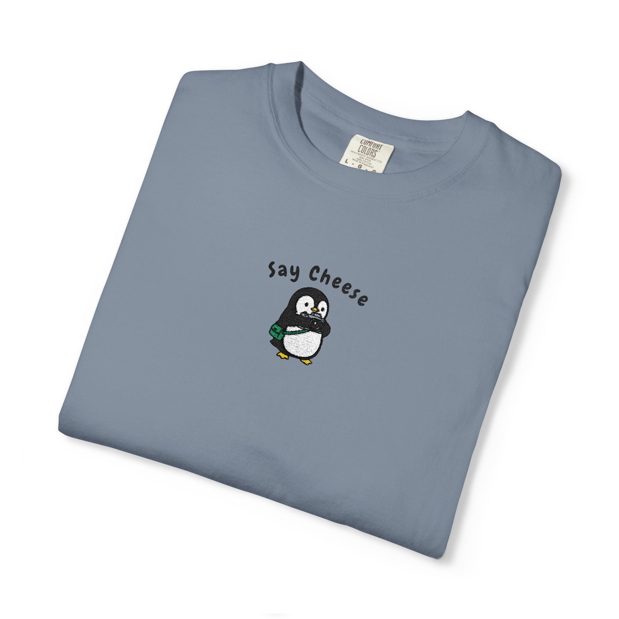 Say Cheese Penguin Embroidery T-Shirt
